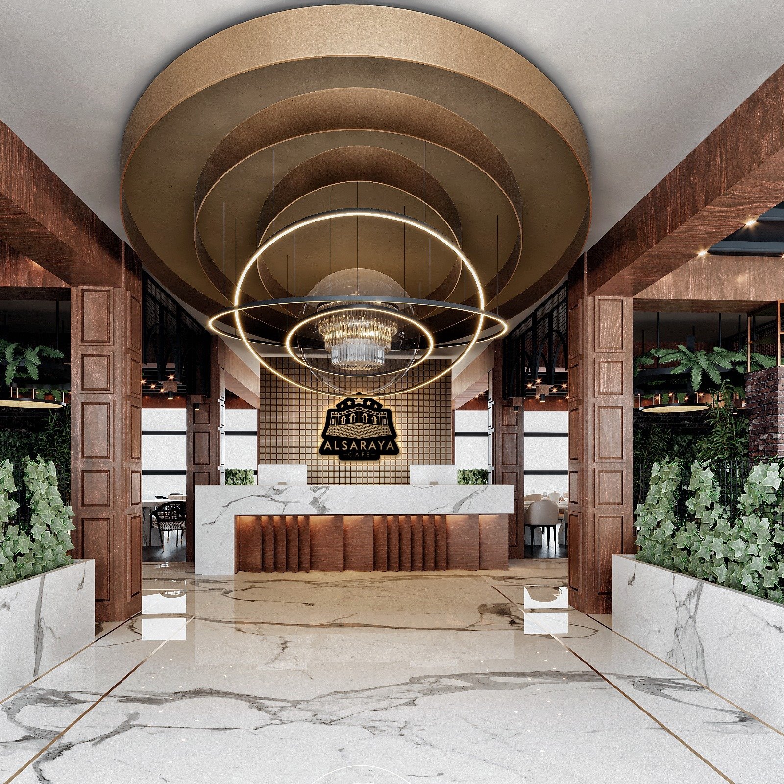 تصميم داخلي لمدخل شركة أو مطعم من قبل شركة حدود المماس طرابلس ليبيا