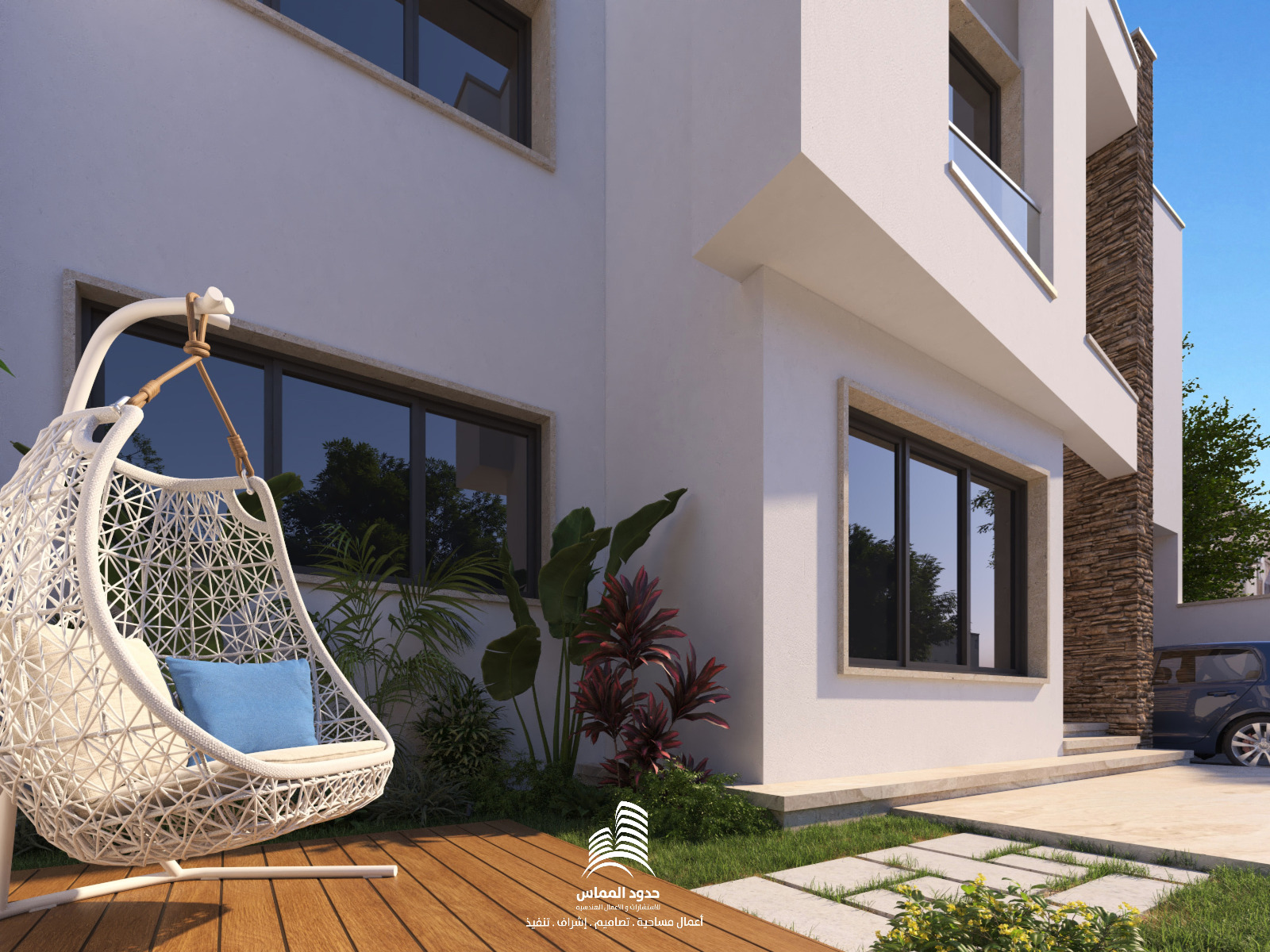 تصاميم هندسية معمارية لبيت مع ارتداد امامي عصري